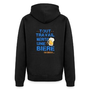 Tout travail mérite une bière cadeau apèro alcool - Veste à capuche bio Premium Unisexe - noir - Dos - Nico (187cm)