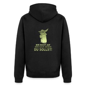 Mir nicht auf den Sack gehen du sollst - Unisex Premium Bio Zip Hoodie - Schwarz - Hinten - Nico (187cm)