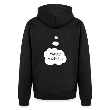 Wattebau(s)ch Bauch - Unisex Premium Bio Zip Hoodie - Schwarz - Hinten - Nico (187cm)