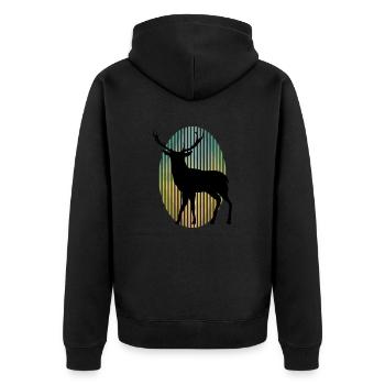 Hirsch - Unisex Premium Bio Zip Hoodie - Schwarz - Hinten - Nico (187cm)