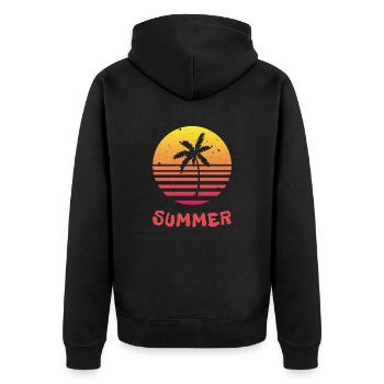 Palmen bei Sonnenuntergang - Unisex Premium Bio Zip Hoodie - Schwarz - Hinten - Nico (187cm)