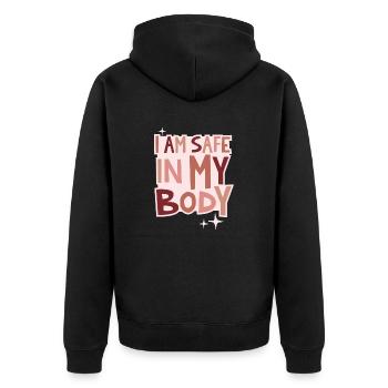 I am safe lettering - Unisex Premium Bio Zip Hoodie - Schwarz - Hinten - Nico (187cm)