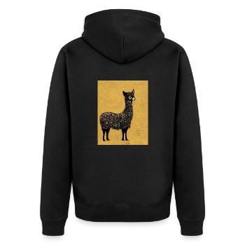 Lama Gemälde Gold - Unisex Premium Bio Zip Hoodie - Schwarz - Hinten - Nico (187cm)