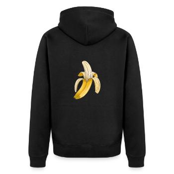 banane - harte Schale, weicher Kern - Unisex Premium Bio Zip Hoodie - Schwarz - Hinten - Nico (187cm)