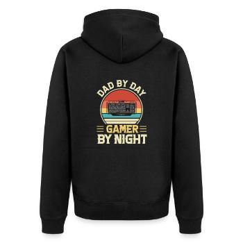 Gamer dad by night Papa Zocken Gaming - Unisex Premium Organic Zip Hoodie - black - Back - Nico (187cm)