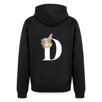 blumiger Buchstabe D - Unisex Premium Bio Zip Hoodie - Schwarz - Hinten - Nico (187cm)