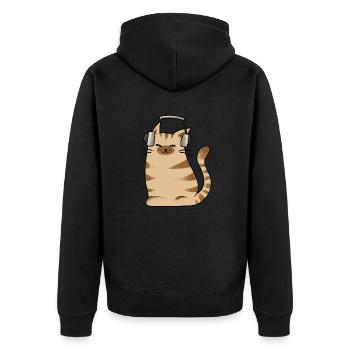 Cat Headset Music Lofi Chillhop Gift Idea - Unisex Premium Organic Zip Hoodie - black - Back - Nico (187cm)