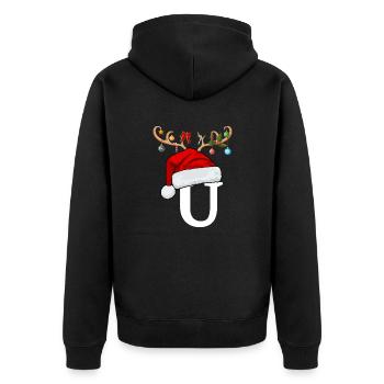 Brief U Weihnachtsmütze - Unisex Premium Bio Zip Hoodie - Schwarz - Hinten - Nico (187cm)