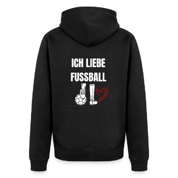 Ich liebe Fußball - Unisex Premium Bio Zip Hoodie - Schwarz - Hinten - Nico (187cm)