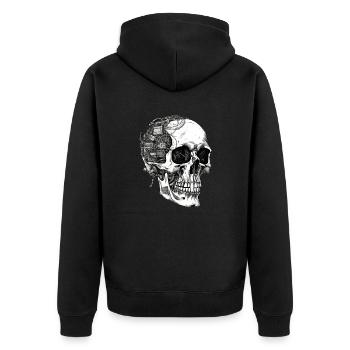 Gruseliger Machinen Totenkopf Schädel im Goth Stil - Unisex Premium Bio Zip Hoodie - Schwarz - Hinten - Nico (187cm)