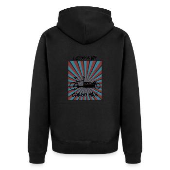 Vélo cargo et slogan envoûtant - Veste à capuche bio Premium Unisexe - noir - Dos - Nico (187cm)