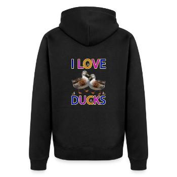 Duck Love - Unisex Premium Organic Zip Hoodie - black - Back - Nico (187cm)