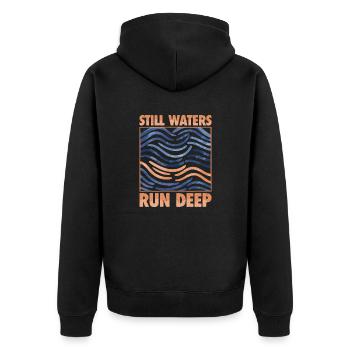 Stille Gewässer sind tief - Motivation inspirierend - Unisex Premium Bio Zip Hoodie - Schwarz - Hinten - Nico (187cm)