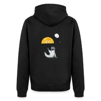 Seehund mit fruchtigem Sonnenschirm - Unisex Premium Bio Zip Hoodie - Schwarz - Hinten - Nico (187cm)