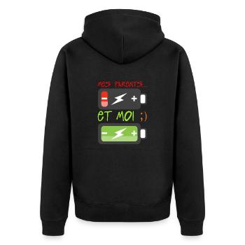 parents moi bebe enfant batterie charge forme epui - Veste à capuche bio Premium Unisexe - noir - Dos - Nico (187cm)
