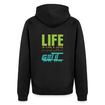Life is like a joke - funny saying - Unisex Premium Organic Zip Hoodie - black - Back - Nico (187cm)