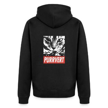 Purrvert – einzigartige Katzengrafik - Unisex Premium Bio Zip Hoodie - Schwarz - Hinten - Nico (187cm)