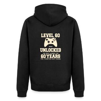 Level 60 Vintage Retro Vintage Anniversary - Unisex Premium Organic Zip Hoodie - black - Back - Nico (187cm)