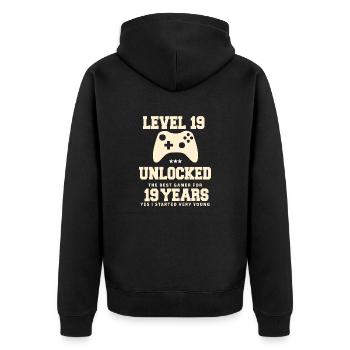 Level 19 Vintage Retro Vintage Geburtstag - Unisex Premium Bio Zip Hoodie - Schwarz - Hinten - Nico (187cm)