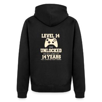 Level 14 Vintage Retro Anniversary - Unisex Premium Organic Zip Hoodie - black - Back - Nico (187cm)