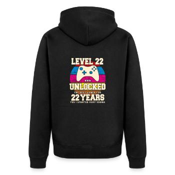 Original 2002 22 Jahre Level 22 Freischalten - Unisex Premium Bio Zip Hoodie - Schwarz - Hinten - Nico (187cm)