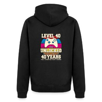 Original 1984 40 Jahre Level 40 Freischalten - Unisex Premium Bio Zip Hoodie - Schwarz - Hinten - Nico (187cm)