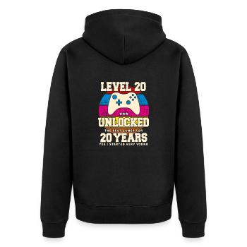 Original 2004 20 Year Old Level 20 Unlock - Unisex Premium Organic Zip Hoodie - black - Back - Nico (187cm)