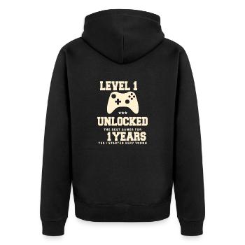 Level 1 Vintage Retro Vintage Jubiläum - Unisex Premium Bio Zip Hoodie - Schwarz - Hinten - Nico (187cm)
