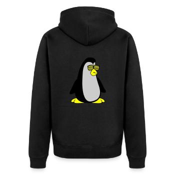 cool Pinguin 002 - Unisex Premium Bio Zip Hoodie - Schwarz - Hinten - Nico (187cm)