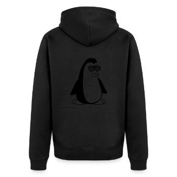 cool Pinguin 001 - Unisex Premium Bio Zip Hoodie - Schwarz - Hinten - Nico (187cm)
