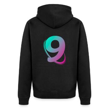Nummer 9 mehrfarbig - Unisex Premium Bio Zip Hoodie - Schwarz - Hinten - Nico (187cm)