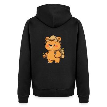 Abenteuerlustiger Teddybär Entdecker mit Rucksack - Unisex Premium Bio Zip Hoodie - Schwarz - Hinten - Nico (187cm)