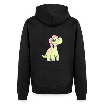 Fröhlicher gelber Dinosaurier mit rosa Tupfen - Unisex Premium Bio Zip Hoodie - Schwarz - Hinten - Nico (187cm)