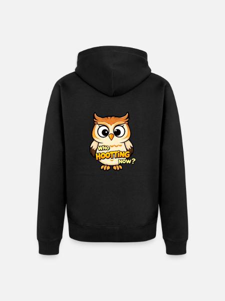 Whimsical Owl Portrai - Unisex Premium Organic Zip Hoodie - black