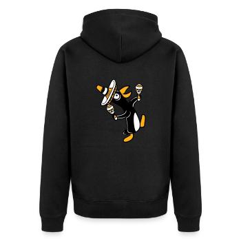 Pingouin, hochet, fête, culture mexicaine, chapeau, Fun - Veste à capuche bio Premium Unisexe - noir - Dos - Nico (187cm)