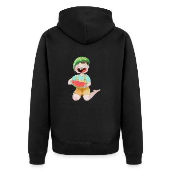 Glückliches Kind mit Wassermelone - Unisex Premium Bio Zip Hoodie - Schwarz - Hinten - Nico (187cm)