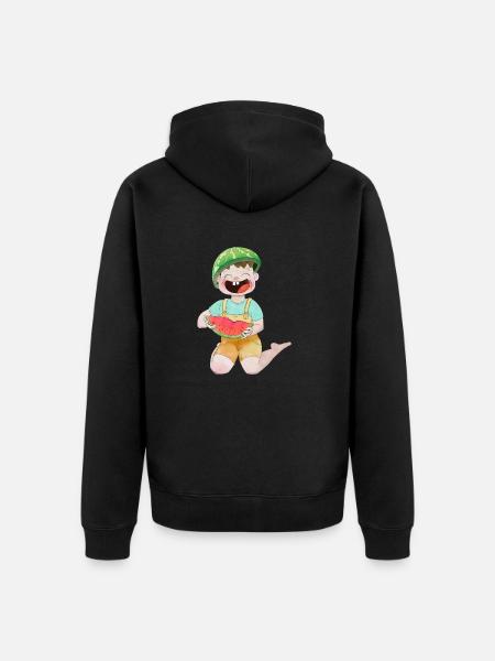 Happy child with watermelon - Unisex Premium Organic Zip Hoodie - black
