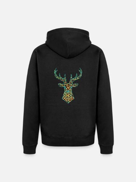 Hirsch PopArt Tuerkis - Unisex Premium Organic Zip Hoodie - black