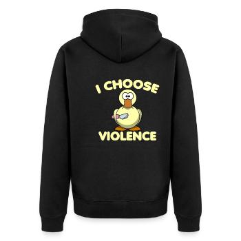 I Choose Violence Duck Nunchucks - Unisex Premium Bio Zip Hoodie - Schwarz - Hinten - Nico (187cm)