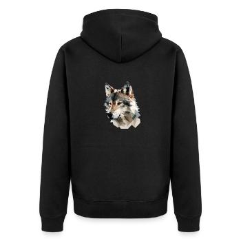 Expressive Polygon Wolf – Wildlife - Unisex Premium Organic Zip Hoodie - black - Back - Nico (187cm)