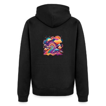 RETRO TRIPPY - Unisex Premium Bio Zip Hoodie - Schwarz - Hinten - Nico (187cm)