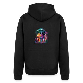 TRIPPY MUSHROOMS - Unisex Premium Organic Zip Hoodie - black - Back - Nico (187cm)