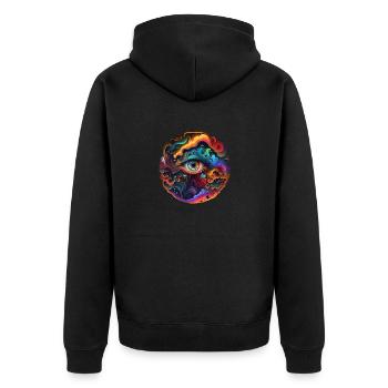 TRIPPY AUGE - Unisex Premium Bio Zip Hoodie - Schwarz - Hinten - Nico (187cm)