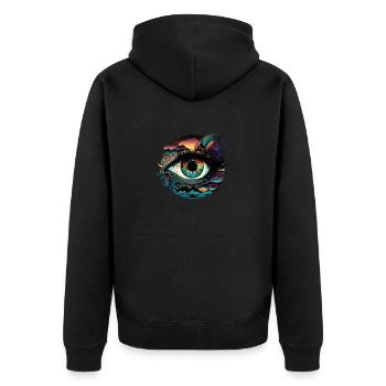 TRIPPY EYE - Unisex Premium Organic Zip Hoodie - black - Back - Nico (187cm)