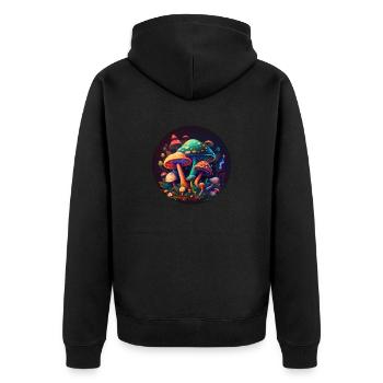 TRIPPY PILZE - Unisex Premium Bio Zip Hoodie - Schwarz - Hinten - Nico (187cm)