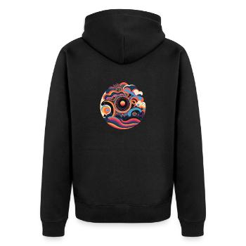 Naturlandschaft - Retro Art Design - Unisex Premium Bio Zip Hoodie - Schwarz - Hinten - Nico (187cm)