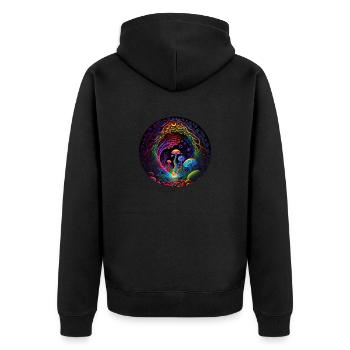 Magischer Pilzwald - Neon Abstrakte Kunst - Unisex Premium Bio Zip Hoodie - Schwarz - Hinten - Nico (187cm)