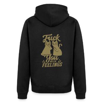 Katze mit Gefühlen lustig sarkastisch - Unisex Premium Bio Zip Hoodie - Schwarz - Hinten - Nico (187cm)