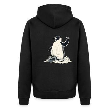 Resist Penguin Grunge Protest - Unisex Premium Bio Zip Hoodie - Schwarz - Hinten - Nico (187cm)