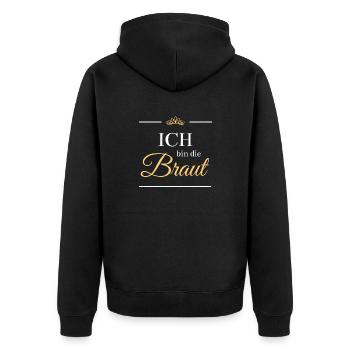 Ich bin die Braut Design - Unisex Premium Bio Zip Hoodie - Schwarz - Hinten - Nico (187cm)